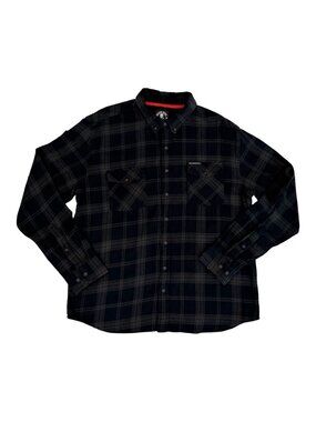 Death Wish Coffee Co Men's Black Gray Plaid Flannel Button Up Shirt Large